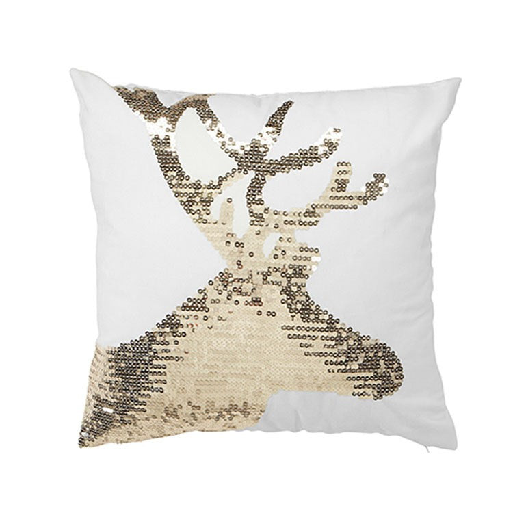 Reindeer Sequin Cushion Cover Gold