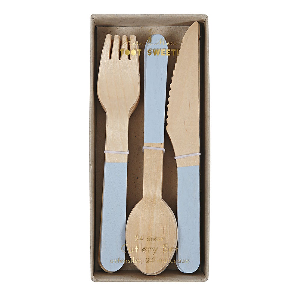 Meri Meri - Wooden Cutlery Set Blue - SimplySoiree