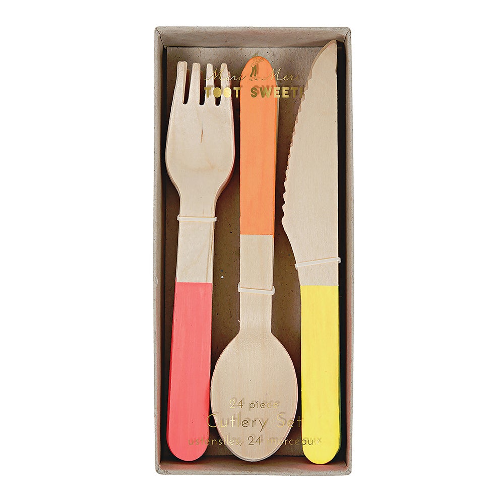 Meri Meri - Wooden Cutlery Set Neon - SimplySoiree