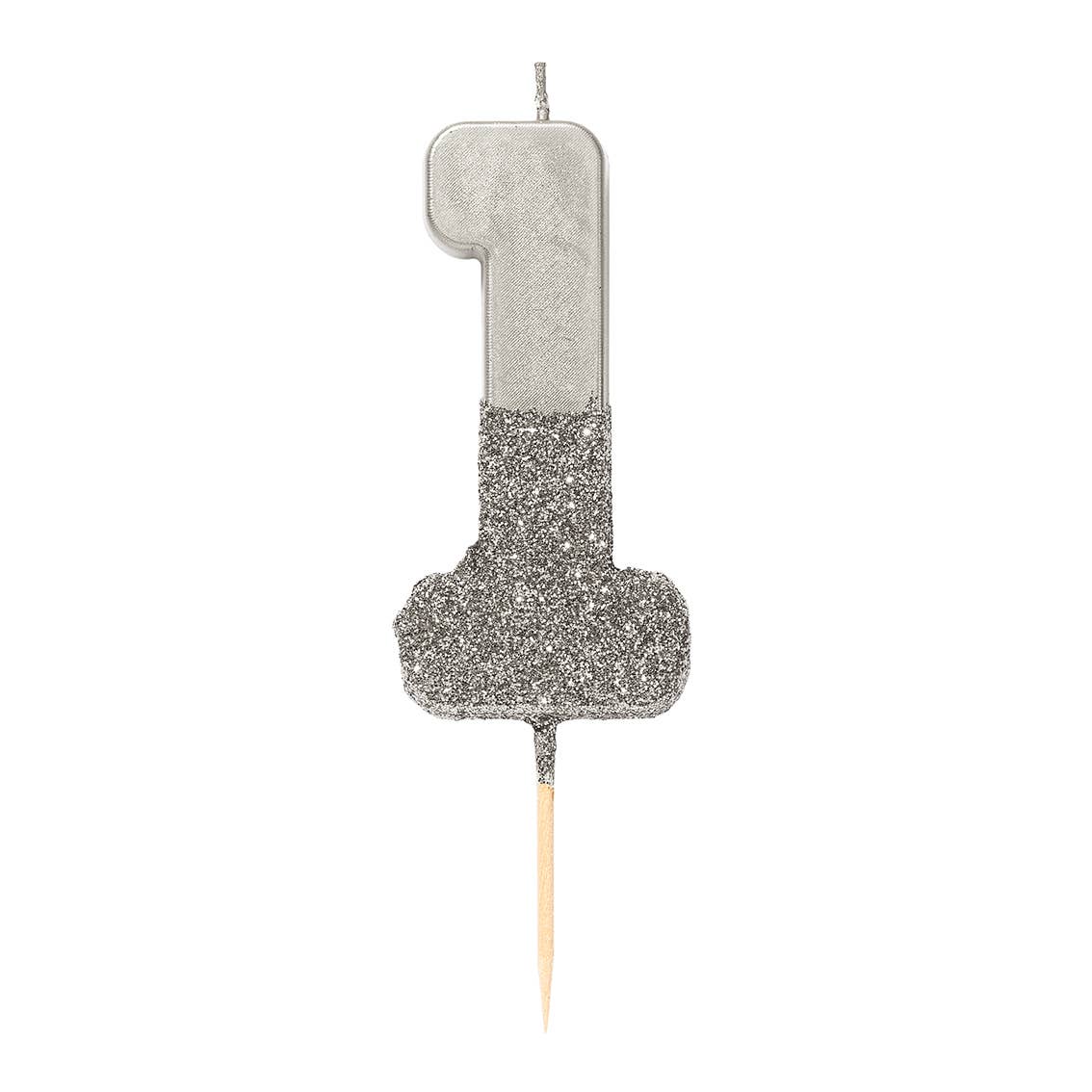 Silver Glitter Number 1 Birthday Candle
