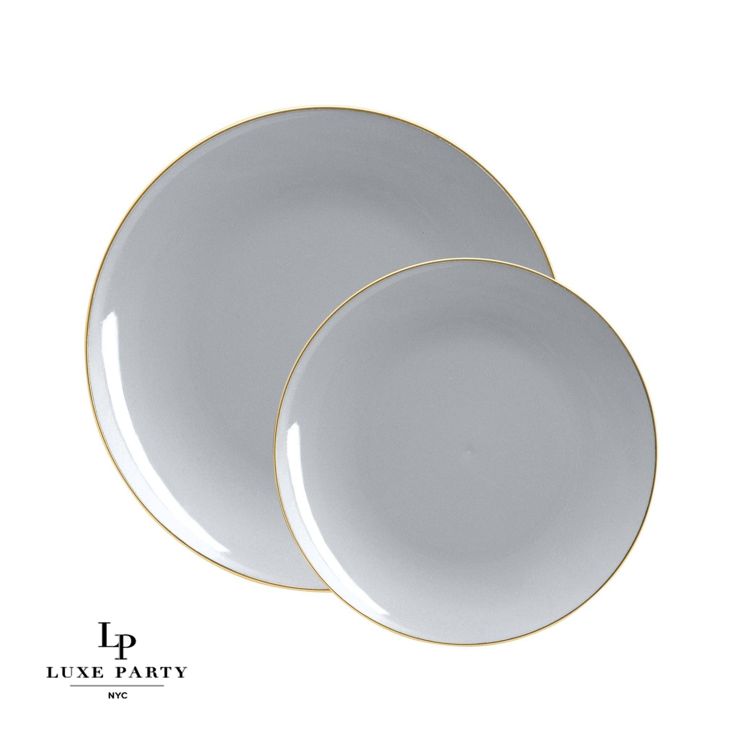 Round Gray • Gold Plastic  Plates | 10 Pack - SimplySoiree