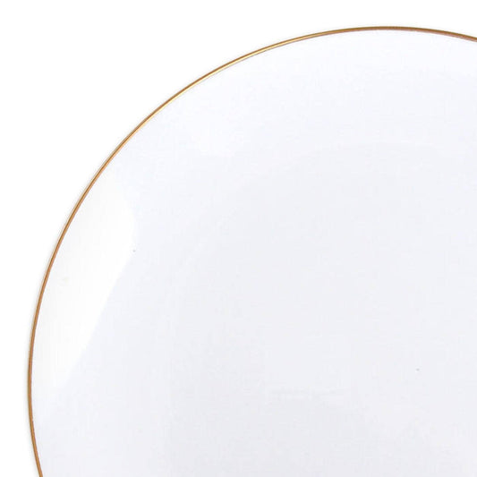 White with Gold Organic Round Plastic Dinner Plates - SimplySoiree