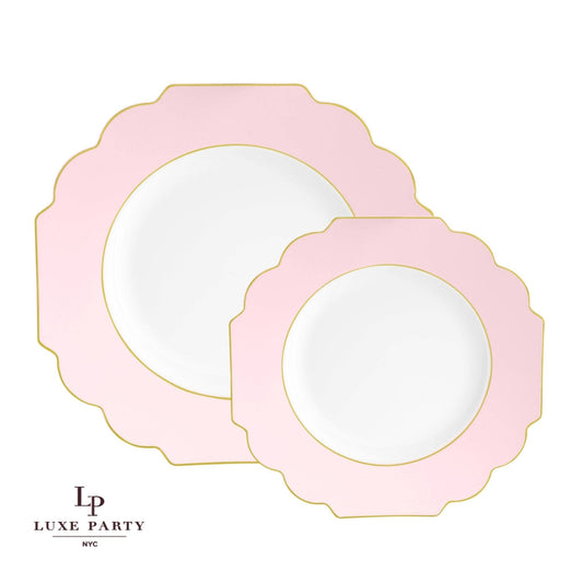 Scalloped Blush • Gold Plastic Plates | 10 Pack