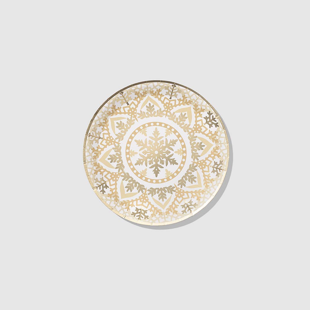 Golden Snowflake Small Paper Party Plates (10 per Pack) - SimplySoiree