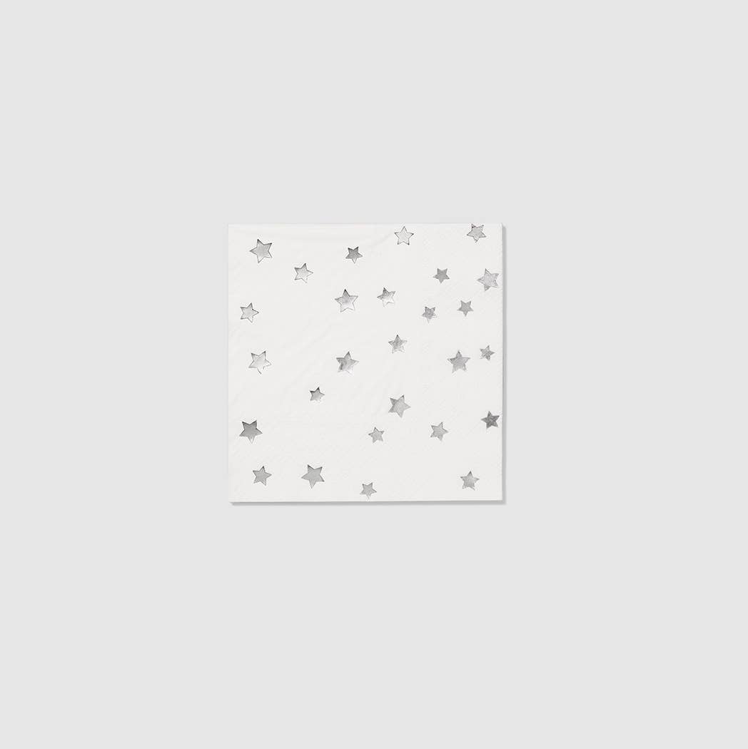 Silver Stars Cocktail Napkins (25 per Pack) - SimplySoiree