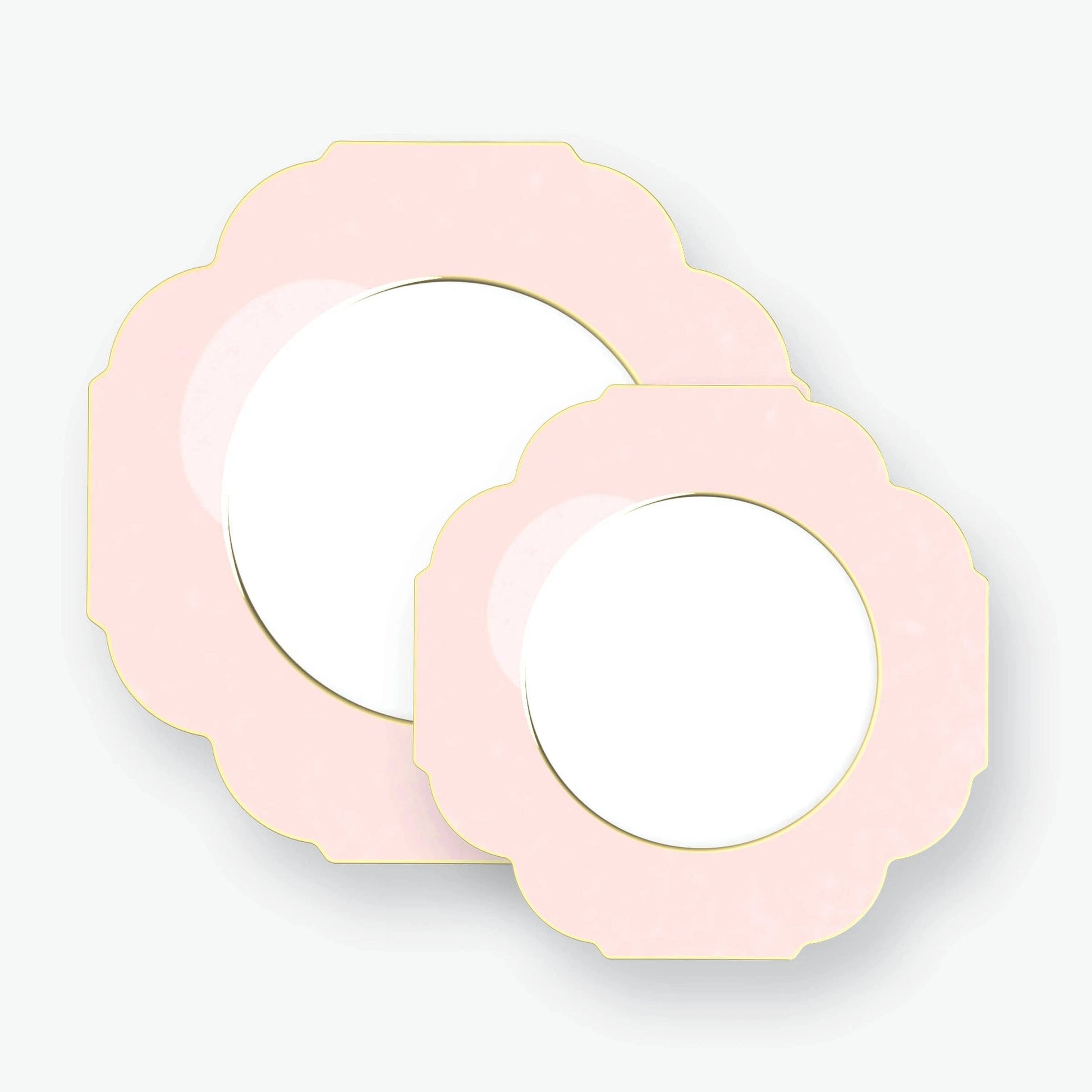 Scalloped Blush • Gold Plastic Plates - Large | 10 Pack - SimplySoiree