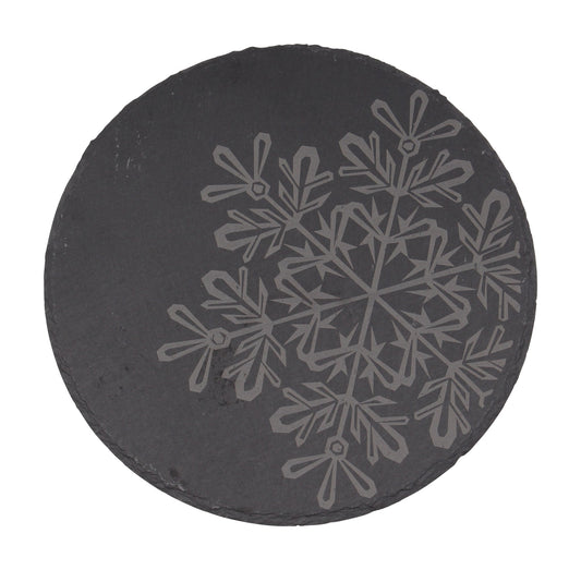 Snowflake Etched Slate Board - Round Natural