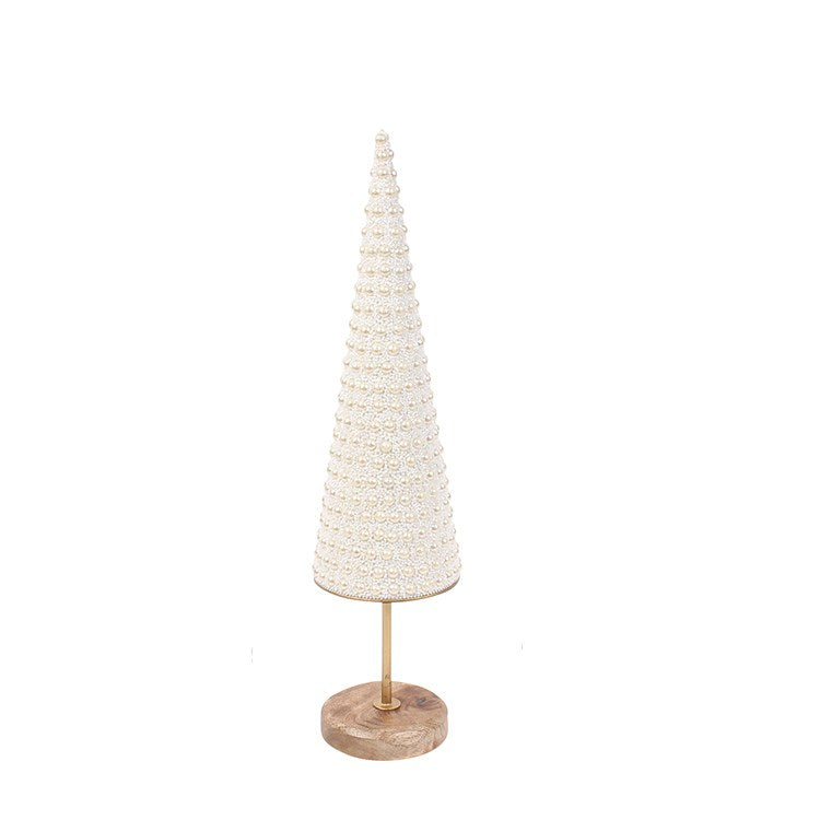 Pearl Beaded Tree Cone Medium Pearl