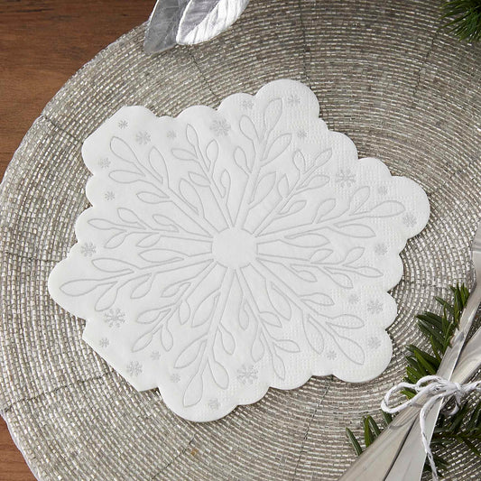 Silver Foiled Snowflake Christmas Paper Napkins