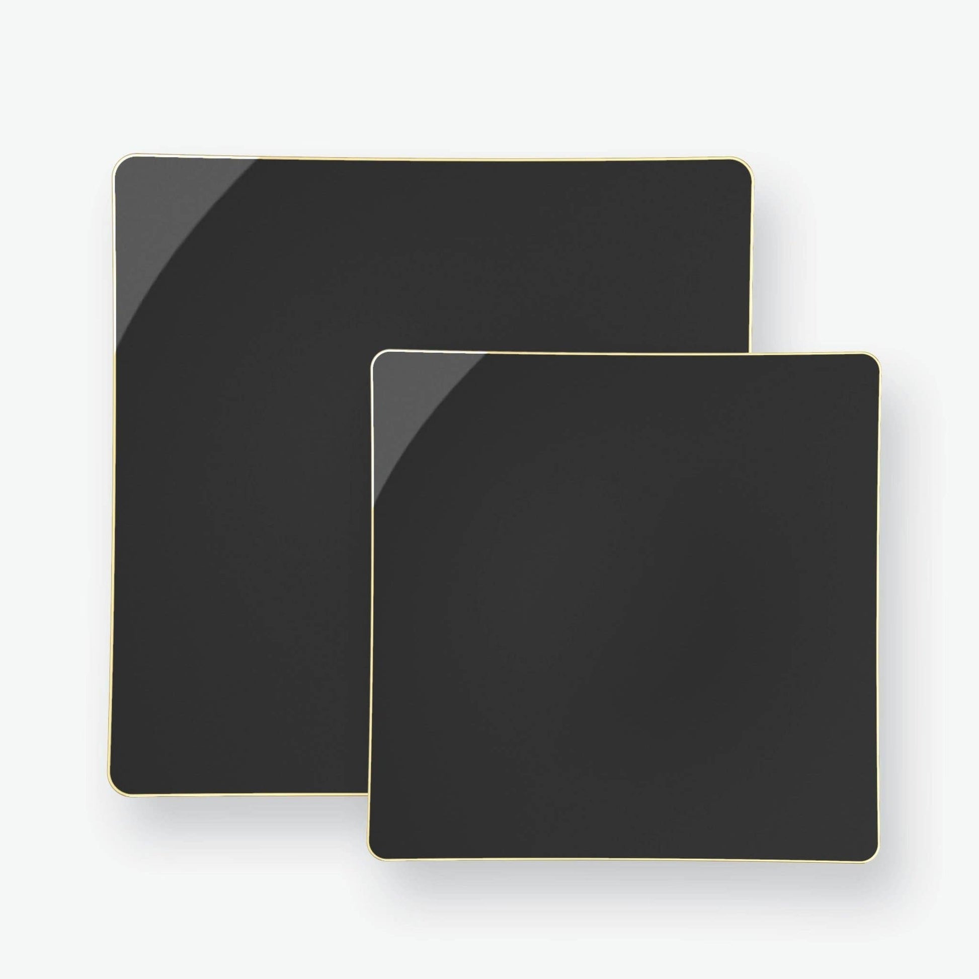Square Coupe Black • Gold Plastic Plates | 10 Pack - SimplySoiree