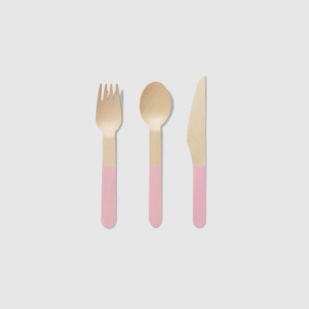 Pale Pink Wooden Cutlery Set (30 per Pack) - SimplySoiree